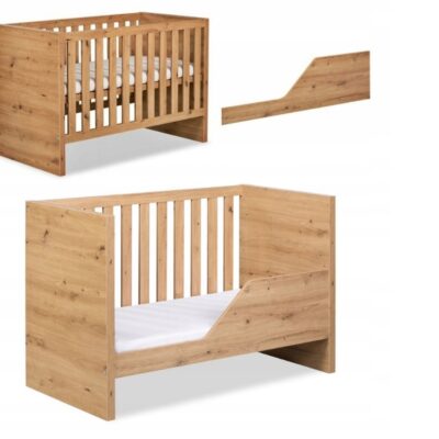 KLUPŚ Łóżeczko AMELIA dąb z barierką 120x60