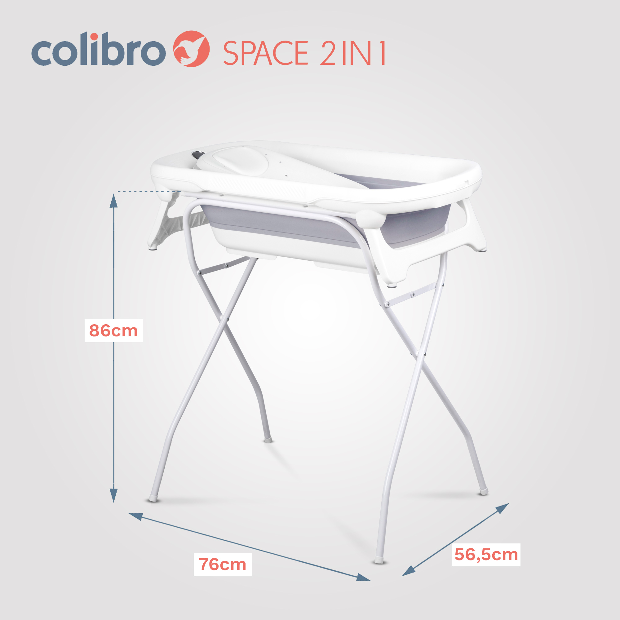 Wanienka dziecięca COLIBRO SPACE 2w1 ze składanym leżaczkiem kąpielowym i stojakiem - obrazek 2