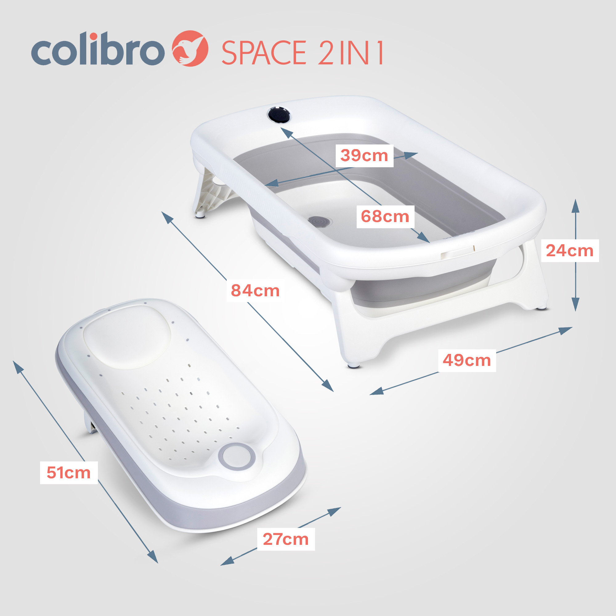 Wanienka dziecięca COLIBRO SPACE 2w1 ze składanym leżaczkiem kąpielowym i stojakiem - obrazek 10