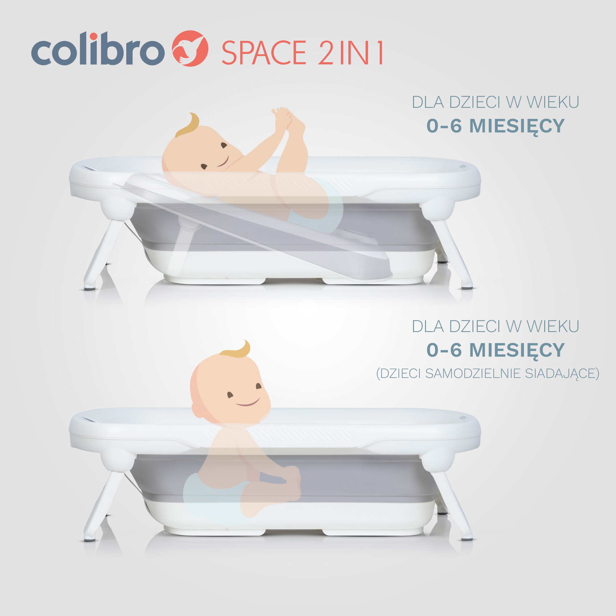 Wanienka dziecięca COLIBRO SPACE 2w1 ze składanym leżaczkiem kąpielowym i stojakiem - obrazek 4